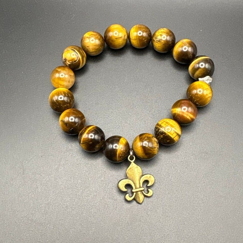 Tigers Eye Stretch Bracelet, NEW, Handmade, Artisan, Fleur de Lis